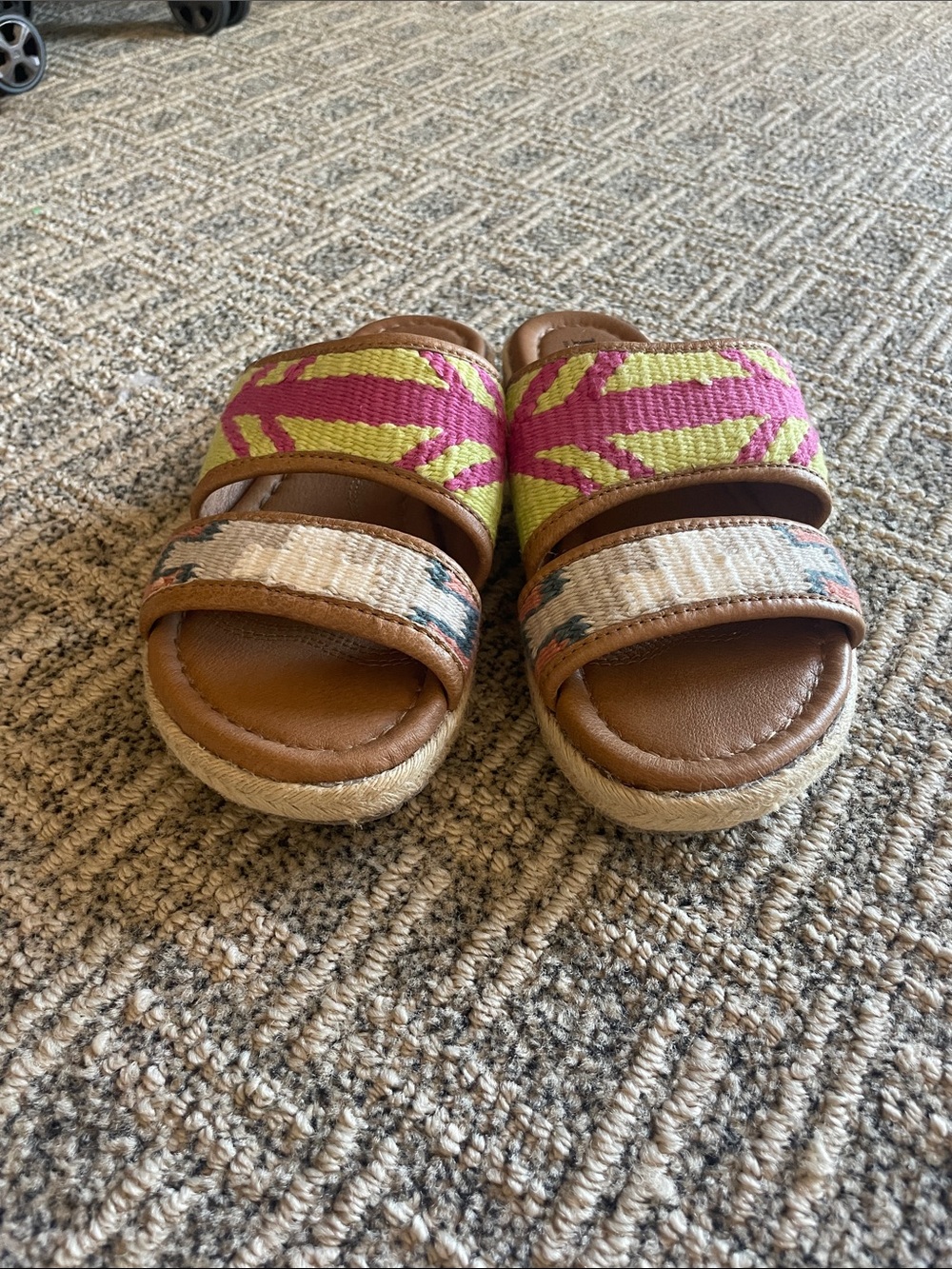 Born Two-Band Slide Sandals in Green and Pink - Picture 3 of 9
